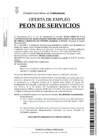 Imagen OFERTA DE EMPLEO PEON DE SERVICIOS